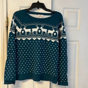 LOFT Teal and Off White Sweater Size L